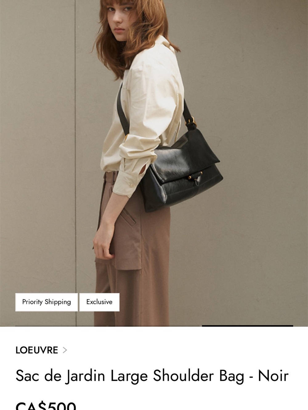Loeuvre Sac Du Jardin Large Black Leather Shoulder Bag
